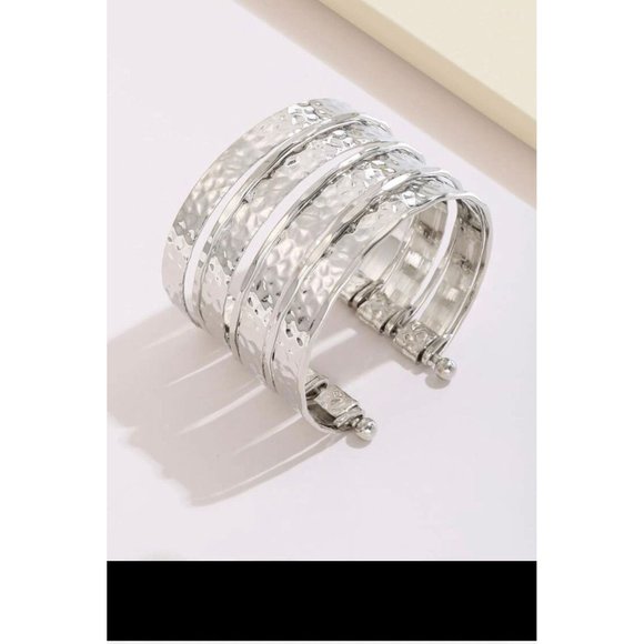 wide cuff bracelet multilayer bangles layered big armor chunky bold statement - Picture 6 of 6